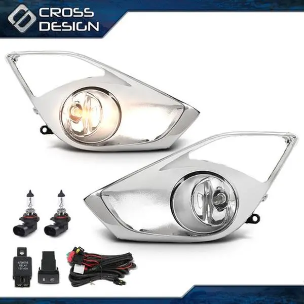CROSSDESIGN High Quality 1 Pair Durable Bumper Fog Lights with H11 Bulb, Switch, Silver Cover Bezels, Wire for 2013-2015 Toyota Avalon - Car Lighting Upgrade Component for Fog Illumination