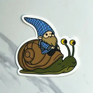 Gnome on a Snail Waterproof Vinyl Sticker