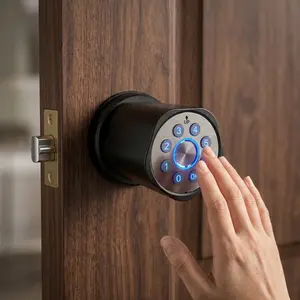 Keypad Door Knob with Key,Keyless Entry Door Lock, Code Locks Door Knob, Auto Lock,50 User Code,Easy to Install,for Home,Office,Hotel,Bedroom,Garage,No Deadbolt, Matte Black Finish