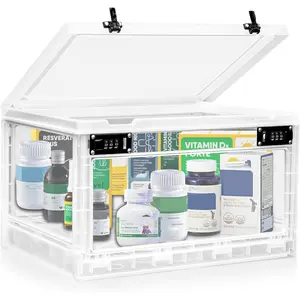 24L Large BPA-Free Medicine Lock Box with Dual 3-Digit Combination Locks, Lockable Storage Organizer Bin for Medication Snacks Phone Electronics, Ideal for Home Office Fridge Safety Storage