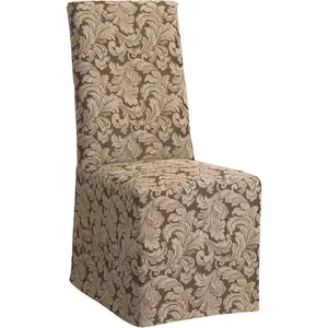 Dining Chair Slipcover - Long Skirt and Back Ties, Full Length Relaxed Fit High Back Chair Cover, Perfect for Adding Accents to Your Dining Room, Brown Color