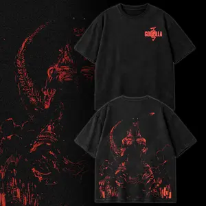 Retro Japanese Kaiju Monster Graphic Shirt – Vintage Washed Godzilla Streetwear Tee Hoodie Style, Dark Kaiju Art Monster Movie Apparel, Oversized Unisex Sci-Fi Film Graphic Top for Godzilla Fans & Kaiju Collectors