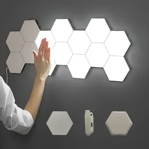 Hexagonal Wall Lights 6 Pack, Touch Sensitive Modular DIY Plastic Panels, USB Powered 100LM White Light for Bedroom, Living Room, and Restaurant Decor