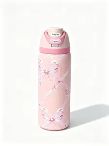 Owala 32oz Stainless Steel Insulated Water Bottle, Equipped With 2-In-1 Straw Lid, Leak-Proof Design, BPA-Free, Ideal For School Use, Pink Bow Pattern, Girlish Pink, Perfect Gift For Ladies Drinkware freesip fathersdaygift lover