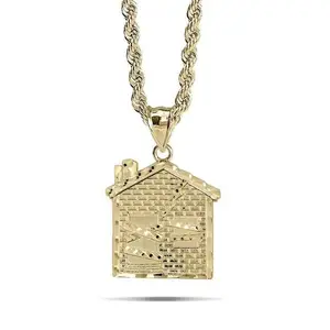 14k Gold Plated Trap House Home Pendant Necklace for Boy Men Unique Charm Luxury Jewelry
