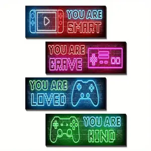 Gaming Themed Wall Decor, 4 Counts/set Neon Gaming Art Print, Game Plaque Wall Art Decorations, Perfect Gift for Room Decoration, Modern Home Decor