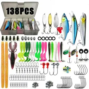 Fishing Set Includes Floats, Pliers, Soft Lures, Hard Baits, Hooks, Glitter, Frog Lure, Perfect Gift for Freshwater and Saltwater Fishing