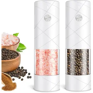 Rechargeable salt and pepper grinder set, Electric Automatic Pepper Mill Grinder with LED Light, Adjustable Coarseness shakers, One-Hand Operation for Kitchen(2 Pack, Upgrade White+White)