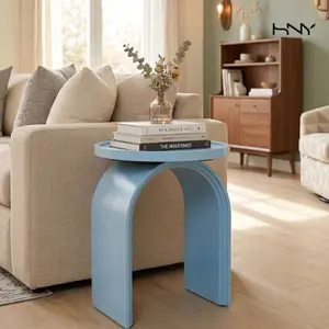 【SummerWins】HNY Modern Wood Round Side Table,End Table with Sturdy Base for Living Room,Bedroom,Blue summerwins