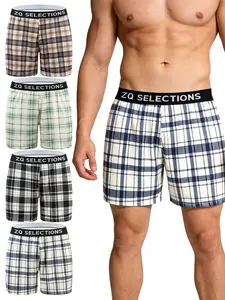 Men's Plus Size Underwear Boxers 4 Pack High Stretch Wide Waistband No Chafing Comfortable Loose Fit Casual Plaid Pattern All Seasons