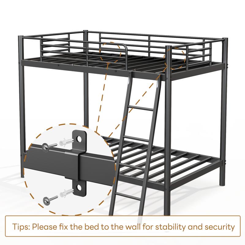 Twin Bunk Metal Bed with Ladder and Guardrails Heavy Duty Metal Construction Suitable for Teens and Adults Ideal for Families and Guests