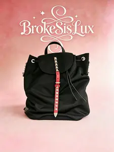 Pre-owned PRADA Studded Drawstring Backpack in Black Nylon & Pink Leather