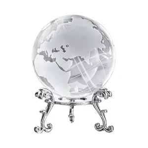 Crystal Glass Globe Earth Display Stand Carved World Map Paperweight Christmas Home Office Desk Gift, Decorative Ornament