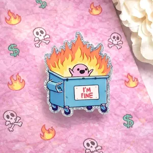 Funny Dumpster Fire Meme MagSafe Phone Grip: Cute I’m Fine Meme Magnetic Phone Holder, Relatable Humor Bookish Gift, Phone or Kindle Popgrip