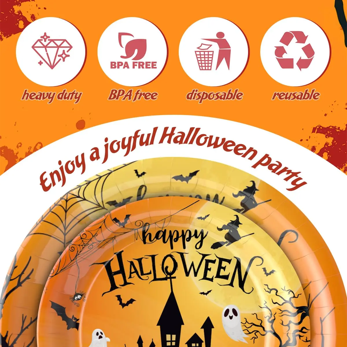 Halloween Party Supplies 140PCS Serves 20, Disposable Plates Cups Napkins Cutlery Tableware Set