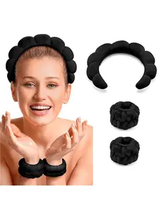 Women's Knit Sponge Headband + 2 Pcs Wristbands Set, Soft Towel Makeup & Skincare Head Band For Washing Your Face, Comfortable Spa Essential Accessories, Hair Accessory Set