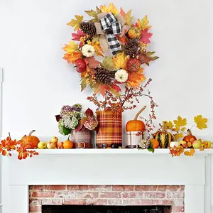 Fall Wreaths for Front Door,22" Thanksgiving Autumn Wreath with Pumpkins Maple Leaves,Fall Decorations for Home Indoor Outdoor Wall Porch Decor