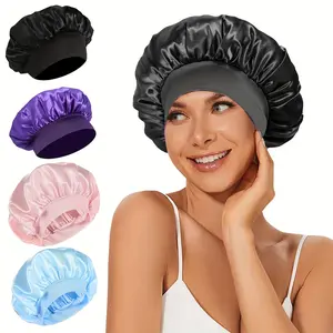 Unscented Wide-Brimmed Sleep Bath Cap, Lotus Design Soft Elastic Hair Wrap, Comfortable Fit for Shower, Sleep, Relax, Stretchy Fabric