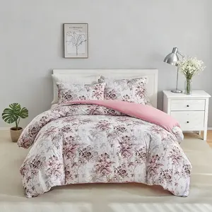 2/3-piece floral print duvet cover set, made of washable soft polyester fiber, breathable and comfortable pillowcase set, a modern bedroom decor essential, Decorative duvet cover, fresh and romantic style, size 9, suitable as a gift.