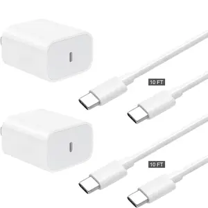 20W PD 2Pck Fast Charger Block with 6ft/10ft Long USB C Charger Cord for iPhone 16/16 Plus/16 Pro/16 Pro Max/iPhone 15/15 Pro Max/iPad Pro/AirPods Mobile