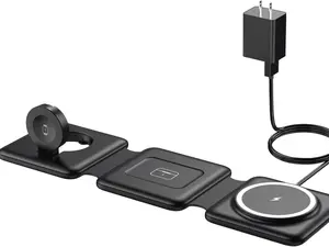 Charging Station for Apple Multiple Devices - 3 in 1 Foldable Magnetic Wireless Charger Dock -Travel Charging Pad for iPhone 15 14 13 12 Pro Max Plus Watch & Airpods