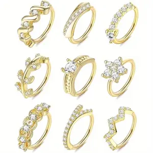9Pcs 20G Stainless Steel Nose Rings Hoop for Women Men Paved CZ Cute Cartilage Helix Earrings Body Piercing for Nose Ear Gold Silver