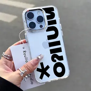 Miu Miu Logo Print Metal Frame Transparent Phone Case, Fits iPhone 6/7/8/x/XS/XR/XS Max/11/12/13/14/15/16/17 Pro Max, Couple Gift