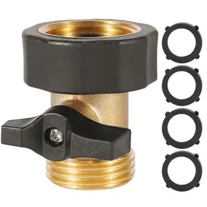 Garden Hose Shut Off Valve, Easy Grip Rubber Handle, 3/4" Heavy Duty Solid Brass Fittings Water Hose Shutoff Valve with 2 Pcs Hose Washers