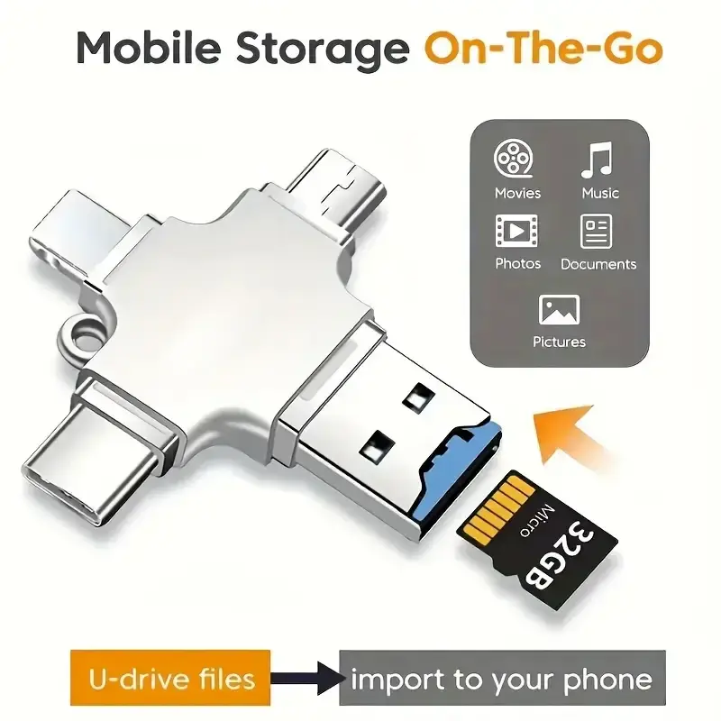 4 In 1 Memory Micro SD Card Reader For IPhone IpadAndroid MacPC Camera Type C Lighting Usb C Android Reader Portable Reader