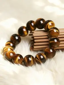Elegant Natural Tiger Eye Stone Bracelet, Vintage Gold Stripe Beaded Chain, Lucky Energy Crystal Jewelry for All Seasons, Tigers Eye Bracelet