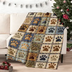 JOOCAR Comfortable Pet Paw Print Quilt - Soft And Warm, Suitable for All Seasons, Perfect for Bed, Sofa, Office, And Travel - The Perfect Gift for Dog Lovers, Travel Comfort Cozy Home Decor, Sofa Throw, Plush Fleece Blanket Birthday Gift 1pc 280GSM