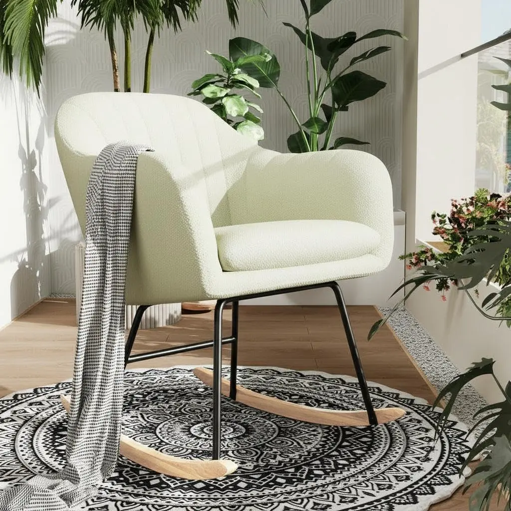 White Oversized Chenille Nursing Glider Chair - Sturdy Wood Legs, High Back, 350+ Lb Capacity, 15-Min Assembly, Glider Arms, Cozy Home Leisure Indoor Lounge Functional Chair for Parents (Living Room, Bedroom)