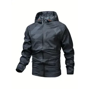 Color Block Hooded Zip Up Long Sleeve Casual Jacket For Men, Sports Fashion Jacket For Outdoors Hiking, Camping And Mountaineering Wear