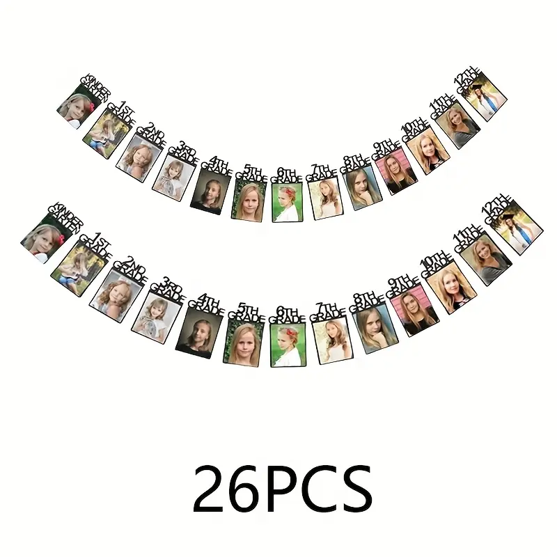 Summervibes26pcs Graduation Photo Banner - Frameless, Black & White, No Battery Needed, Perfect for Elementary to High School Graduation Parties, Party Backdrop | Celebratory Decor | Frameless Banner, Graduation Party Decorations