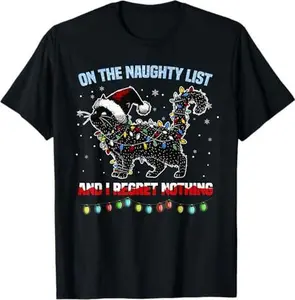 On The Naughty List And I Regret Nothing Cat Christmas T-Shirt