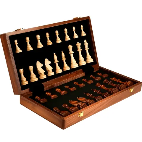 Premium Solid Wood Folding Tabletop Chess Board - 2 Extra Queens, Indoor Play Interactive Gaming Set, Learning Through Play New Hobby, Ideal Christmas Gift for Strategy Enthusiasts, Family Fun Night Activity