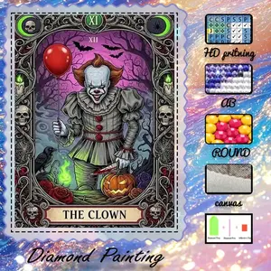 5D-DIY, Handcraft, velvet canvas, diamond art, diamond painting, diamond painting kit, clown, pumpkin, red balloon, AB diamonds, crystal diamonds, home decor, handmade diamond art painting kit, special craft diamond art kit, Diamond Art Tools
