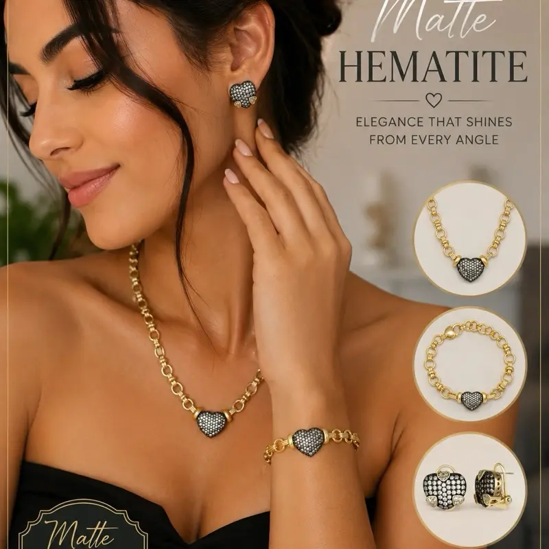 Matte Hematite Heart 3-Piece Set