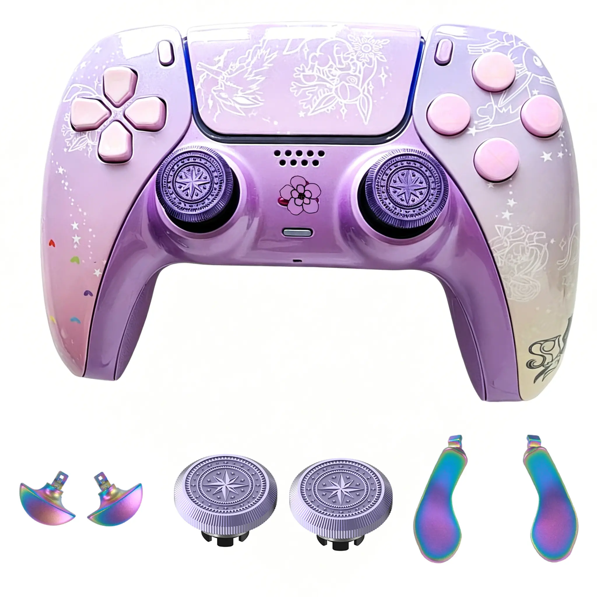 PS5 EdgeElite Controller Thumbstick Caps & Paddles | 8 Unique Patterns | Aluminum Alloy & Stainless Steel Wear-Resistant Ring | Premium Gift Box Packaging