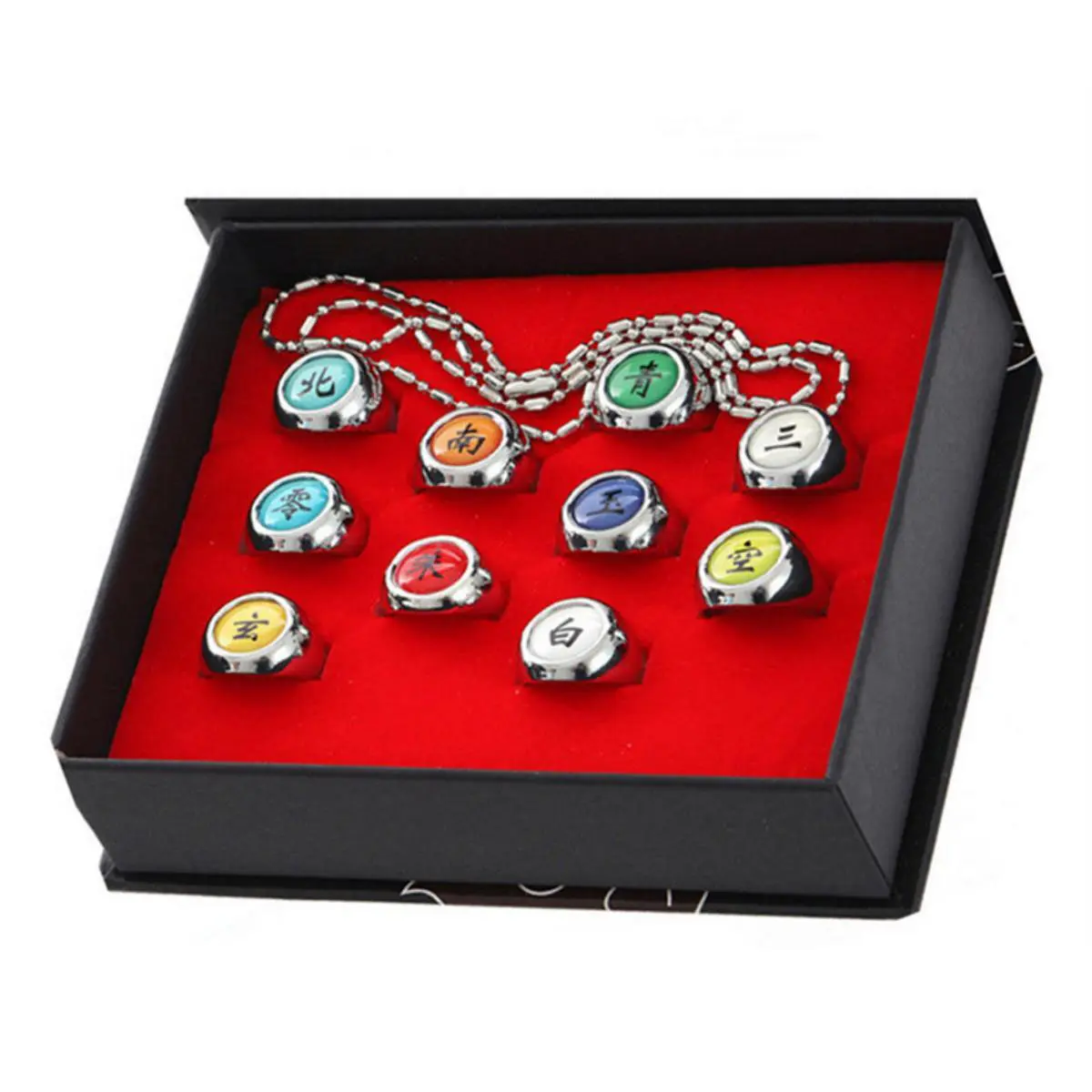 Naruto Anime Character Akatsuki Members Ring/Sharingan Ring Set with Gift Box and Necklace for Wearing Collection Jewelry