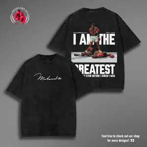 Retro BOXING MUHAMMAD ALI Oversize boxing Washed Tee, Fighter Graphic T-Shirt, Perfect Gift for Sports Fans men Fabric Menswear 90s