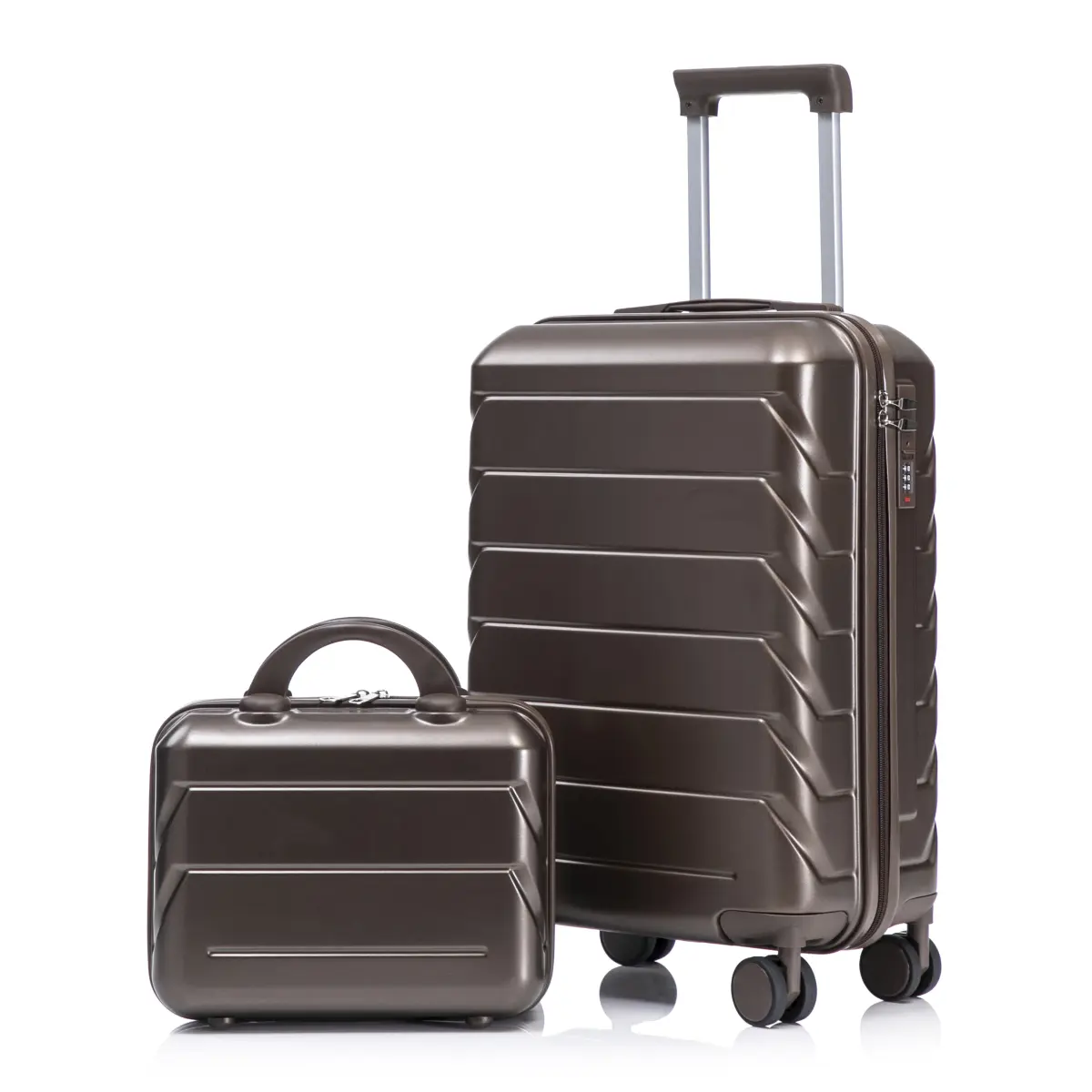 14"/20" Luggage Set 2 pcs in ABS Spinner Wheel, with Combination Lock,14" Cosmetic Case (Brown)