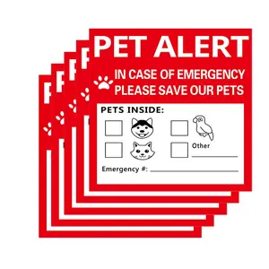 Household Pet Safety Information Sticker, 5 Sheets Emergency Pet Rescue Sticker, Pet Alert Sticker for House Home Window Pet Door