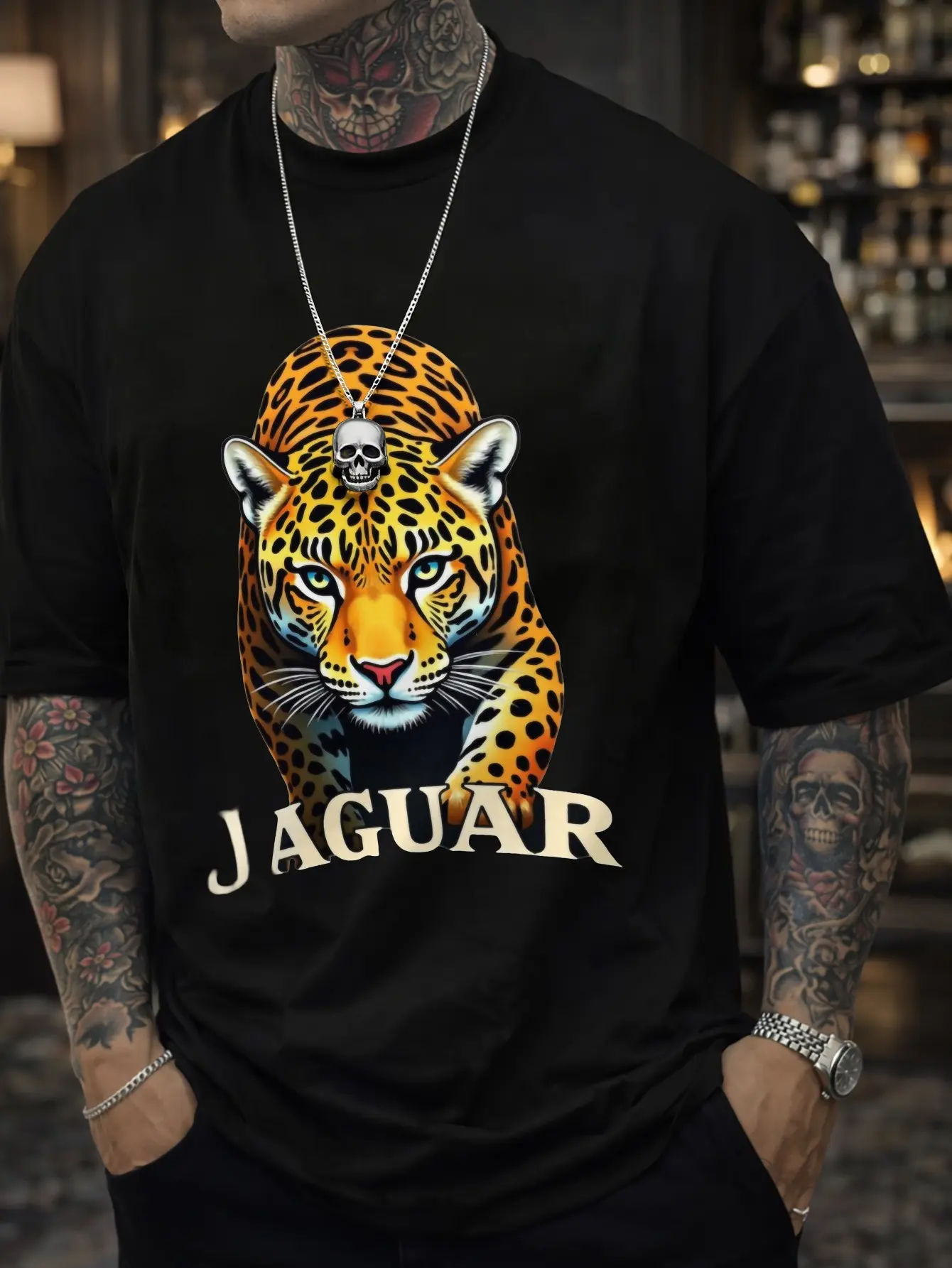Men's for JAGUAR T-Shirt - Oversized Round Neck Casual Tee with Iconic for JAGUAR Print, Loose Fit Suitable for All-Season Wear, Machine Washable Iconic Brand Shirt for Everyday & Special Occasions Menswear Tops
