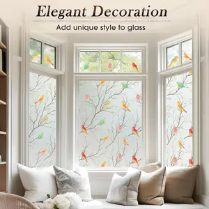 Privacy Window Film Roll Non-Stick Semi-Transparent Bird Window Film Decorative Glass Film Self-Adhesive for Home Office Use Window Decorations Supplies