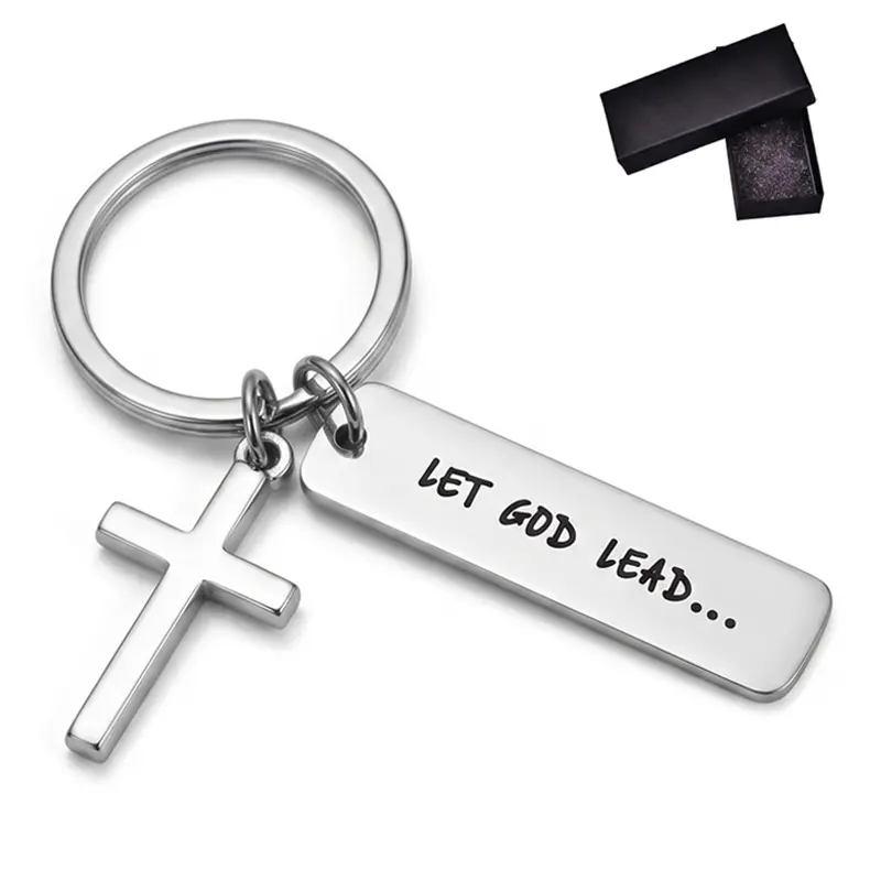Let God Lead Engraved Cross Keychain Inspirational Religious Jewelry Accessory Perfect Encouragement Gift for Christian Faith summerwins