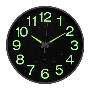 Bakbrand Night Light Wall Clock 12 Inch Silent Non-Ticking Luminous Glow in Dark, Black/White Face, Battery Operated for Home,Office,Bedroom,Kitchen