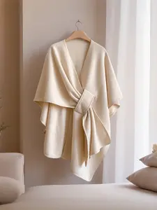 New hot-selling solid-color slit shawl for women, versatile fashion autumn-winter warm decorative cozy atmosphere cardigan Boho Style Shawl