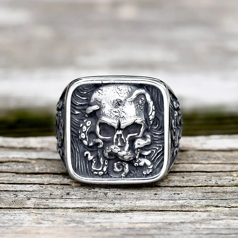 GTHIC Vintage Octopus Skull Stainless Steel Ring Statement Jewelry for Men Daily Wear Father's Day Gift