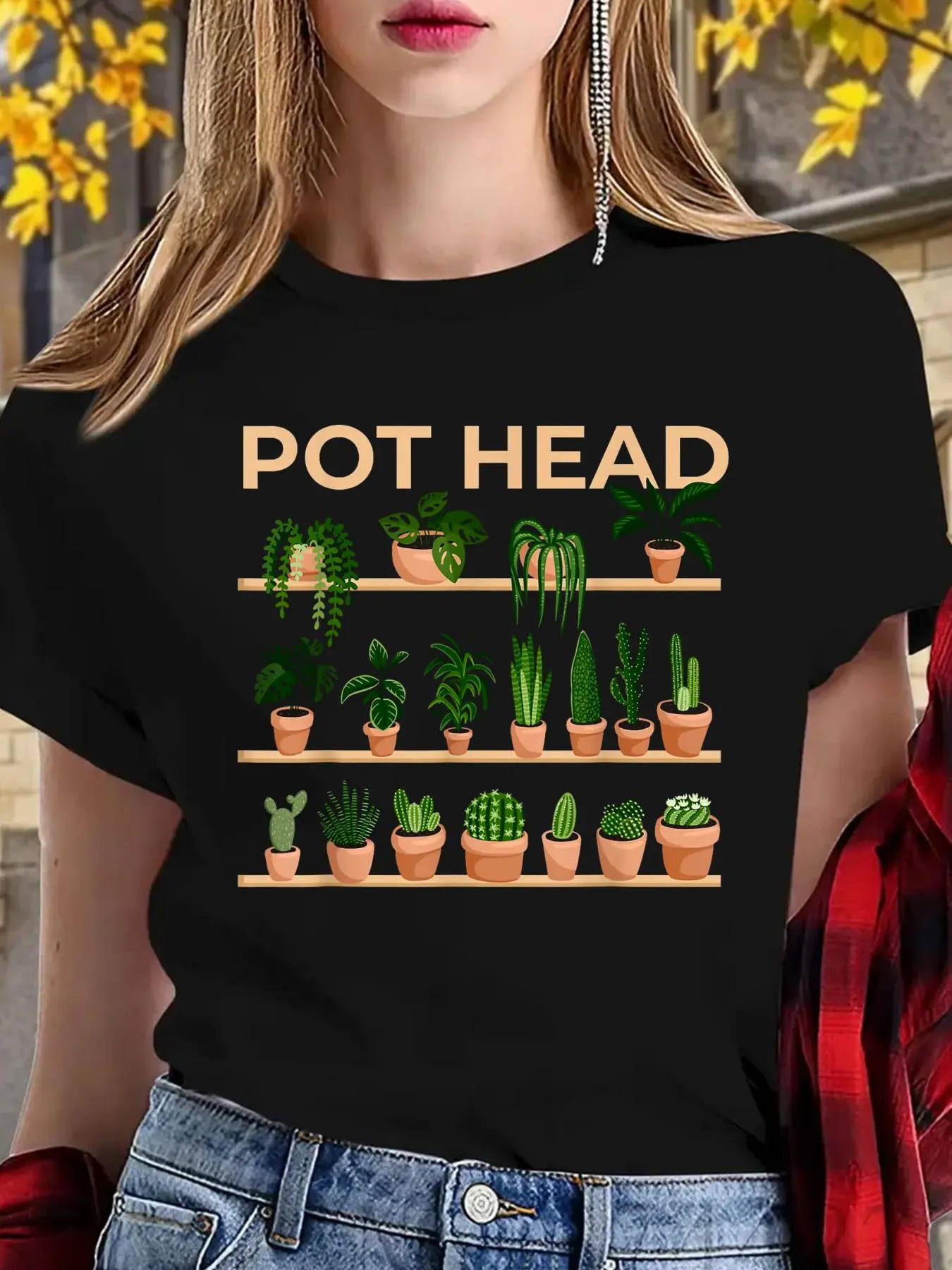 100% cotton women tshirt Pot Head Funny Indoor Potted Plant & Succulent Fan - Pothead T-Shirt Print Round Neck Short Sleeve Streetwear Fashion Breathable Soft Unisex Designer Clothes For Women Casual Clothes